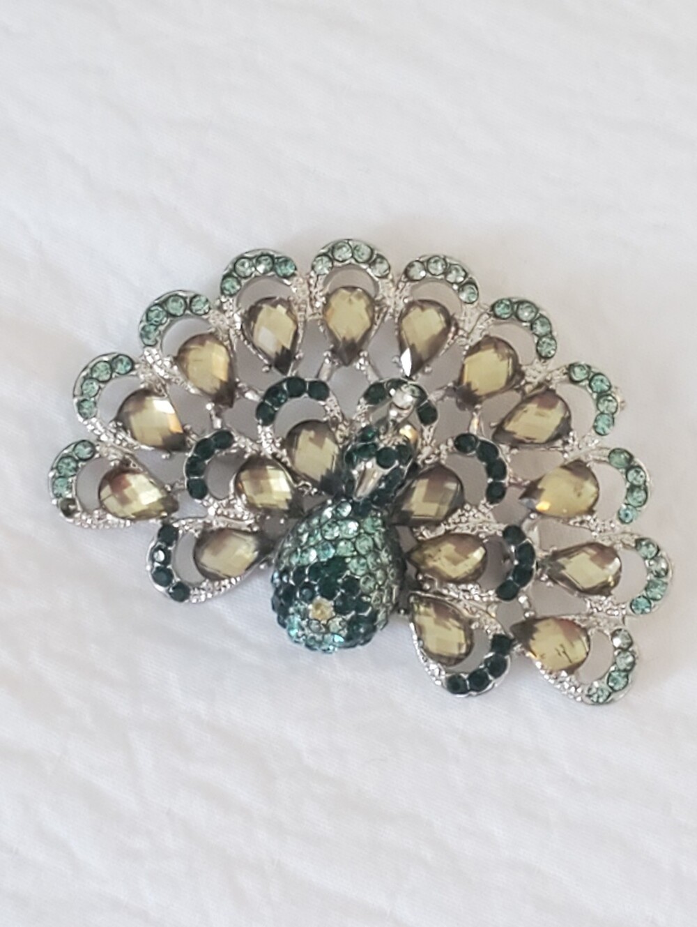 Vintage Green Crystal Peacock Brooch
